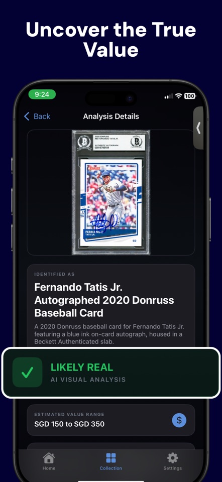 App Store promotional screenshot of the autograph analysis details screen